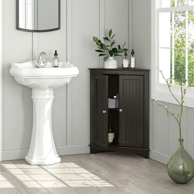 Meuble d'angle bas à deux portes et étagères – 12.4P x 23.62L x 31.89H