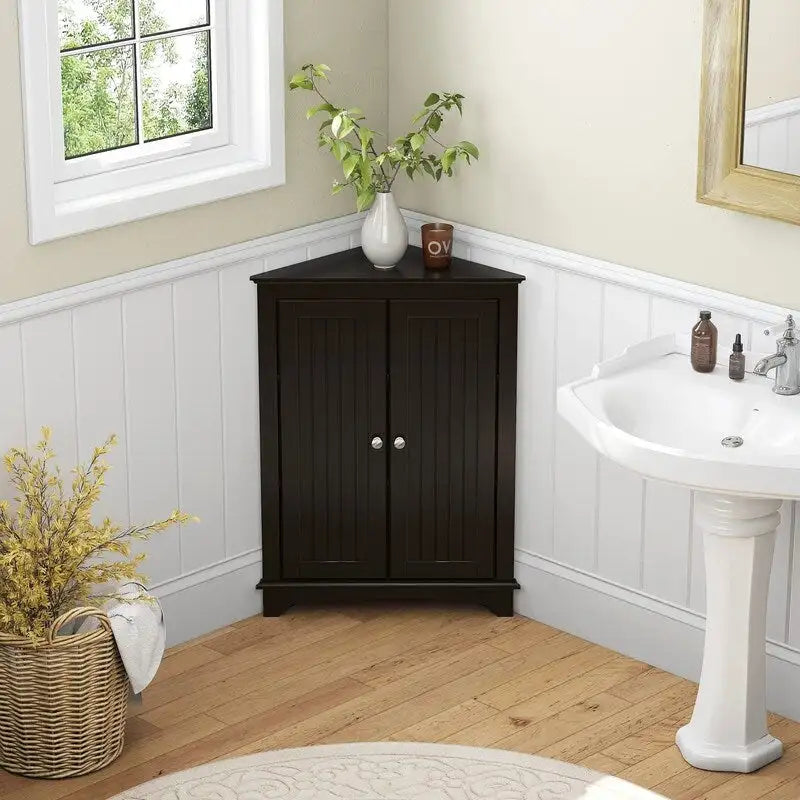 Meuble d'angle bas à deux portes et étagères – 12.4P x 23.62L x 31.89H