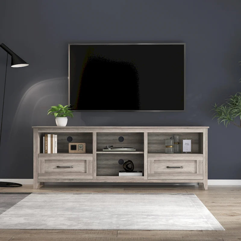 Meuble TV de 70 po avec tiroirs et rangement pour téléviseurs jusqu'à 60 po