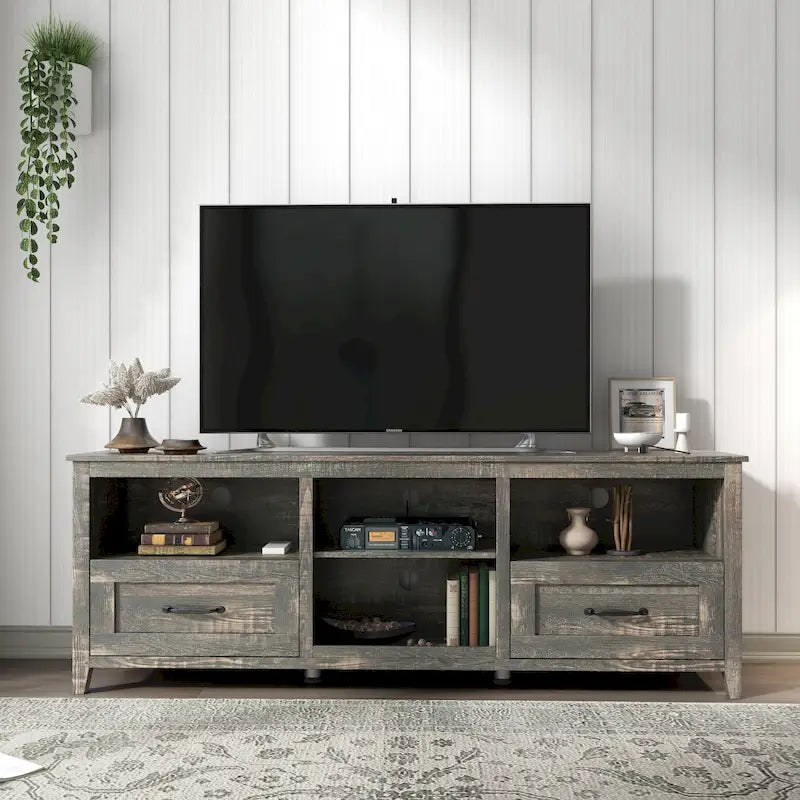 Meuble TV de 70 po avec tiroirs et rangement pour téléviseurs jusqu'à 60 po