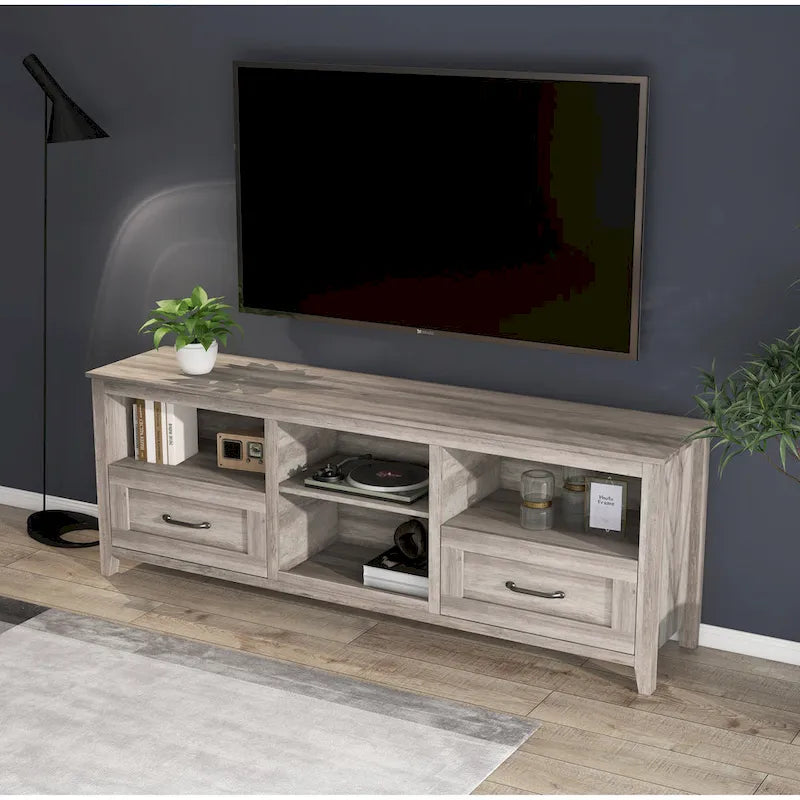 Meuble TV de 70 po avec tiroirs et rangement pour téléviseurs jusqu'à 60 po