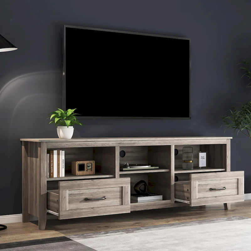 Meuble TV de 70 po avec tiroirs et rangement pour téléviseurs jusqu'à 60 po
