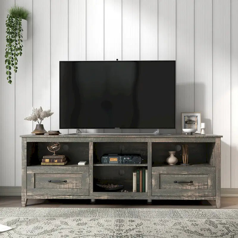 Meuble TV de 70 po avec tiroirs et rangement pour téléviseurs jusqu'à 60 po