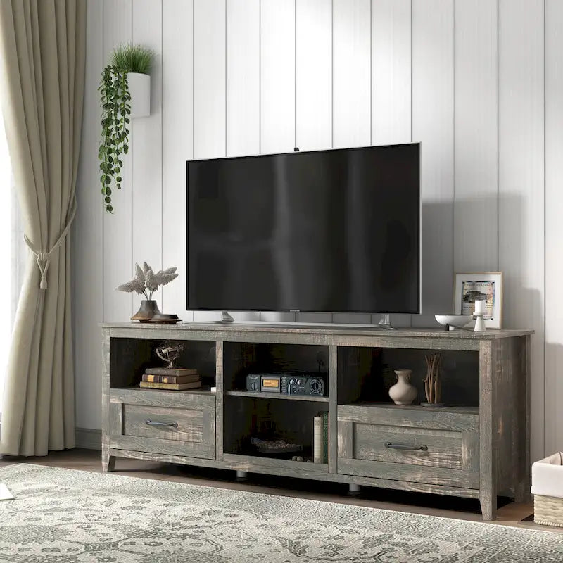 Meuble TV de 70 po avec tiroirs et rangement pour téléviseurs jusqu'à 60 po