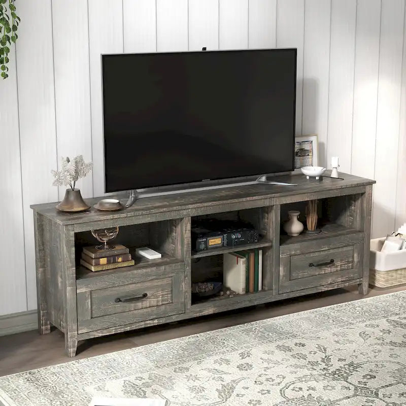 Meuble TV de 70 po avec tiroirs et rangement pour téléviseurs jusqu'à 60 po