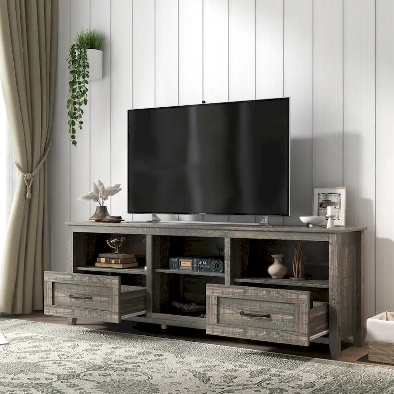 Meuble TV de 70 po avec tiroirs et rangement pour téléviseurs jusqu'à 60 po
