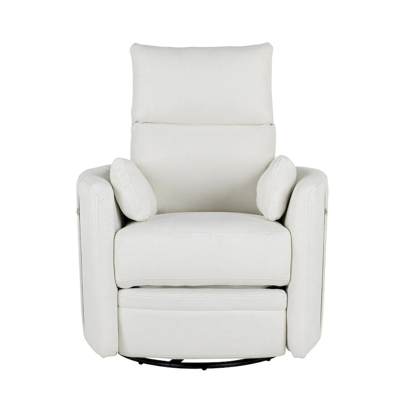 Fauteuil inclinable, pivotant et à bascule capitonné beige avec inclinaison manuelle, pivotement à 360° et deux coussins amovibles