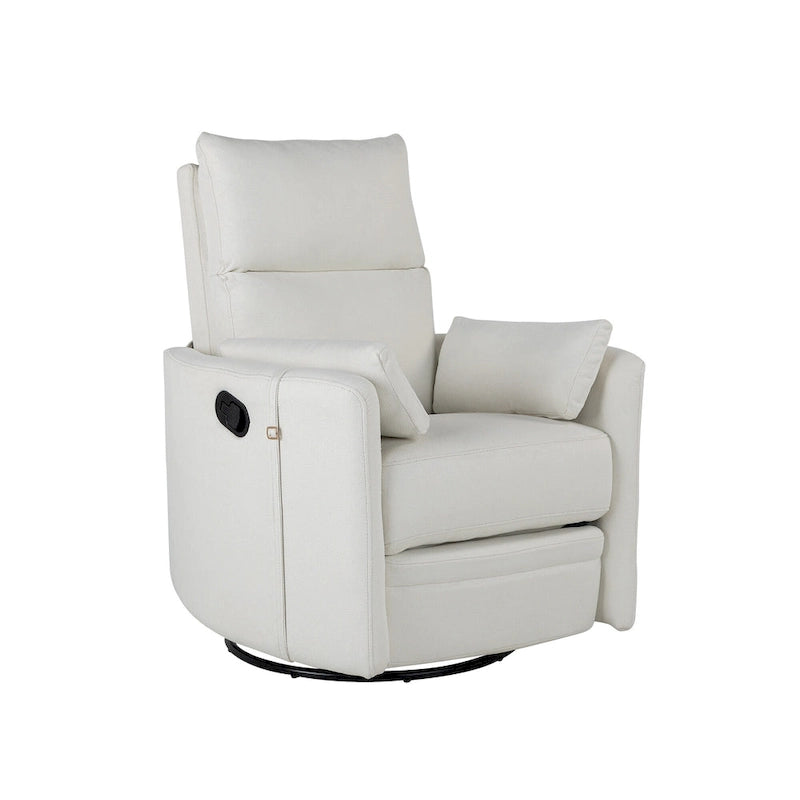 Fauteuil inclinable, pivotant et à bascule capitonné beige avec inclinaison manuelle, pivotement à 360° et deux coussins amovibles