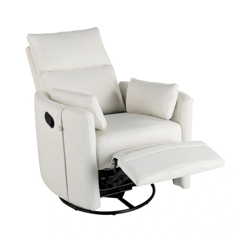 Fauteuil inclinable, pivotant et à bascule capitonné beige avec inclinaison manuelle, pivotement à 360° et deux coussins amovibles