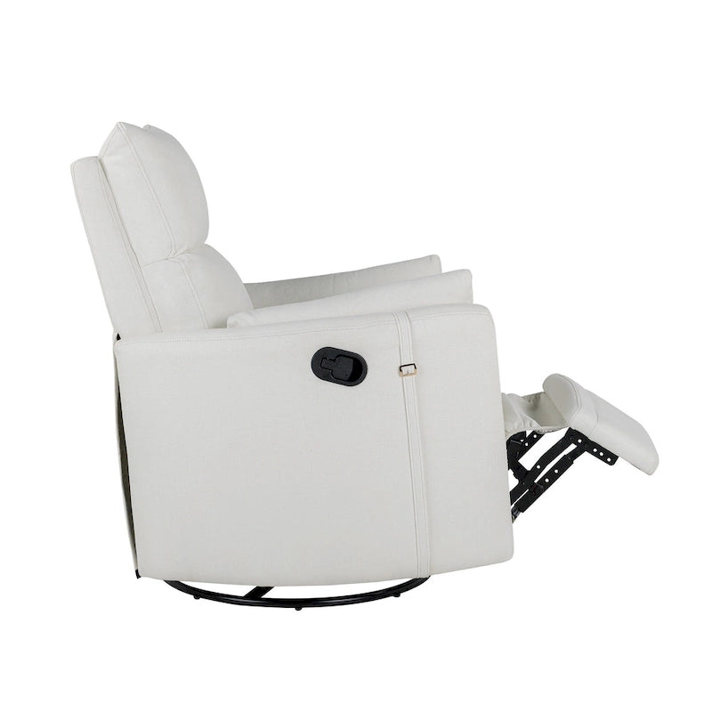 Fauteuil inclinable, pivotant et à bascule capitonné beige avec inclinaison manuelle, pivotement à 360° et deux coussins amovibles