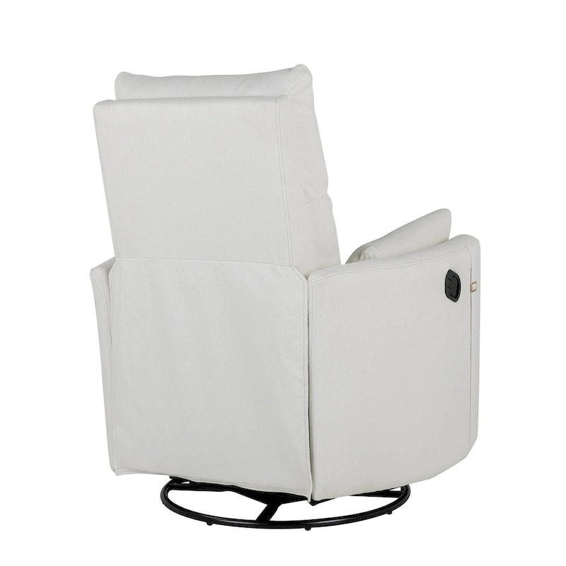 Fauteuil inclinable, pivotant et à bascule capitonné beige avec inclinaison manuelle, pivotement à 360° et deux coussins amovibles