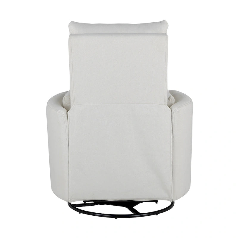 Fauteuil inclinable, pivotant et à bascule capitonné beige avec inclinaison manuelle, pivotement à 360° et deux coussins amovibles