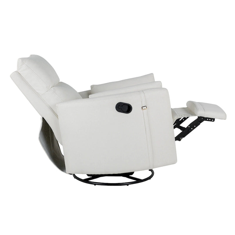 Fauteuil inclinable, pivotant et à bascule capitonné beige avec inclinaison manuelle, pivotement à 360° et deux coussins amovibles