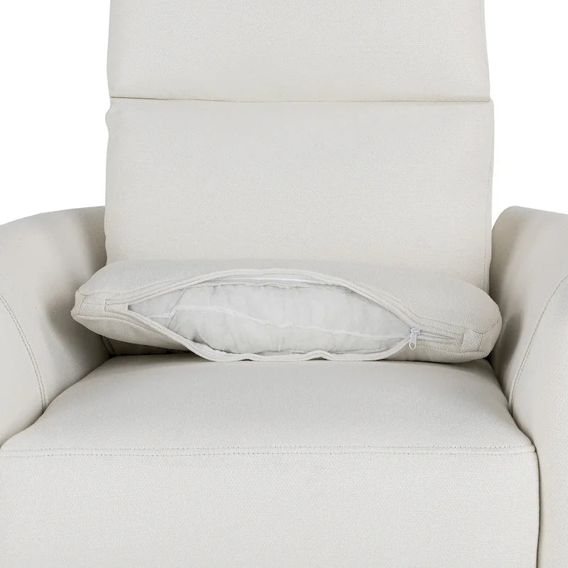 Fauteuil inclinable, pivotant et à bascule capitonné beige avec inclinaison manuelle, pivotement à 360° et deux coussins amovibles