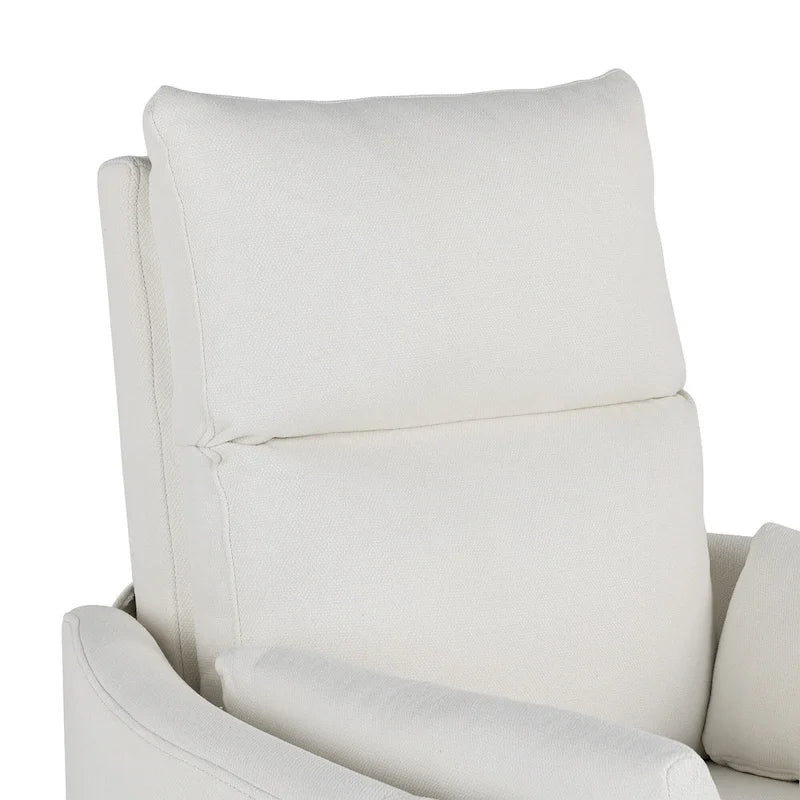 Fauteuil inclinable, pivotant et à bascule capitonné beige avec inclinaison manuelle, pivotement à 360° et deux coussins amovibles