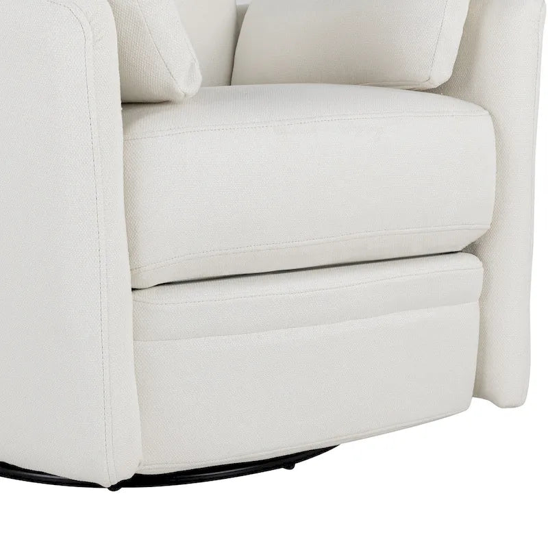 Fauteuil inclinable, pivotant et à bascule capitonné beige avec inclinaison manuelle, pivotement à 360° et deux coussins amovibles