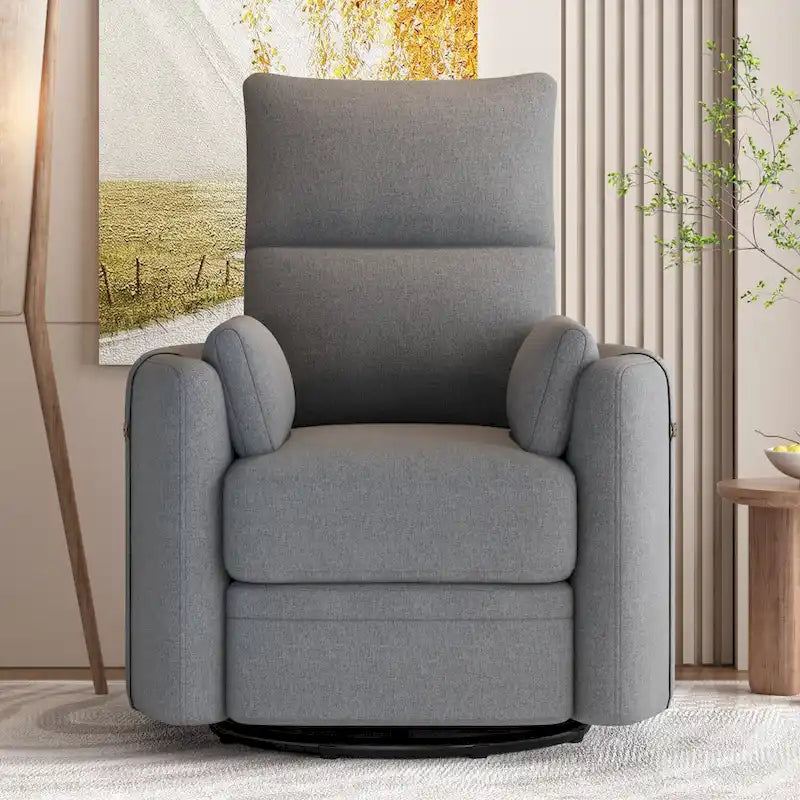 Fauteuil inclinable, pivotant et à bascule capitonné beige avec inclinaison manuelle, pivotement à 360° et deux coussins amovibles