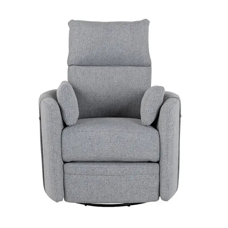 Fauteuil inclinable, pivotant et à bascule capitonné beige avec inclinaison manuelle, pivotement à 360° et deux coussins amovibles
