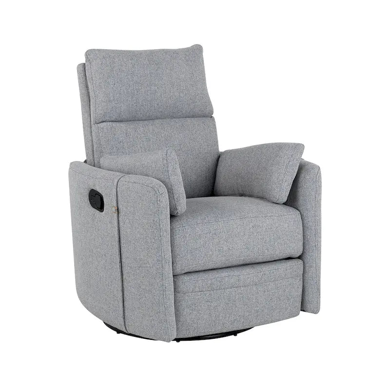 Fauteuil inclinable, pivotant et à bascule capitonné beige avec inclinaison manuelle, pivotement à 360° et deux coussins amovibles