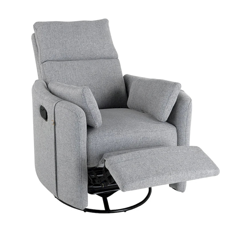 Fauteuil inclinable, pivotant et à bascule capitonné beige avec inclinaison manuelle, pivotement à 360° et deux coussins amovibles