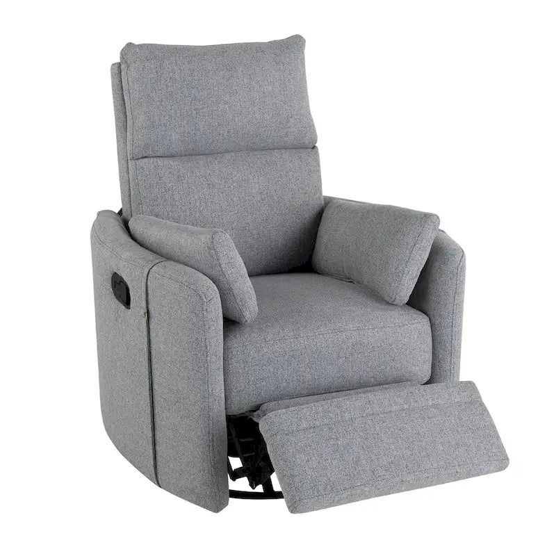 Fauteuil inclinable, pivotant et à bascule capitonné beige avec inclinaison manuelle, pivotement à 360° et deux coussins amovibles