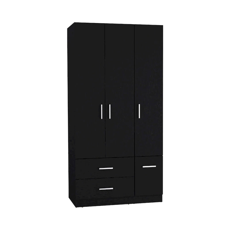 35.4 Armoire moderne à quatre portes avec 2 tiroirs, six étagères et une tringle de penderie