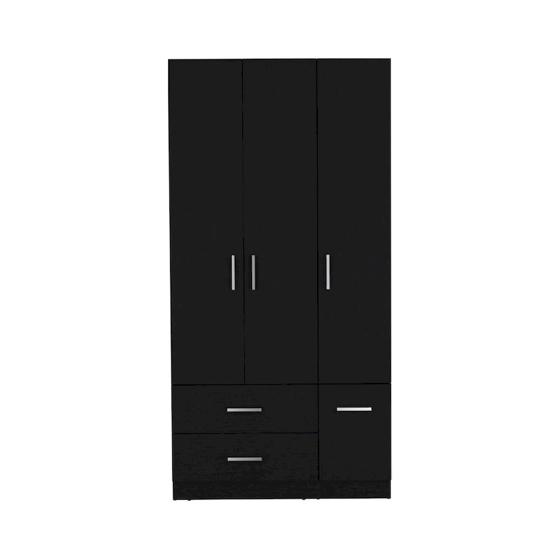 35.4 Armoire moderne à quatre portes avec 2 tiroirs, six étagères et une tringle de penderie