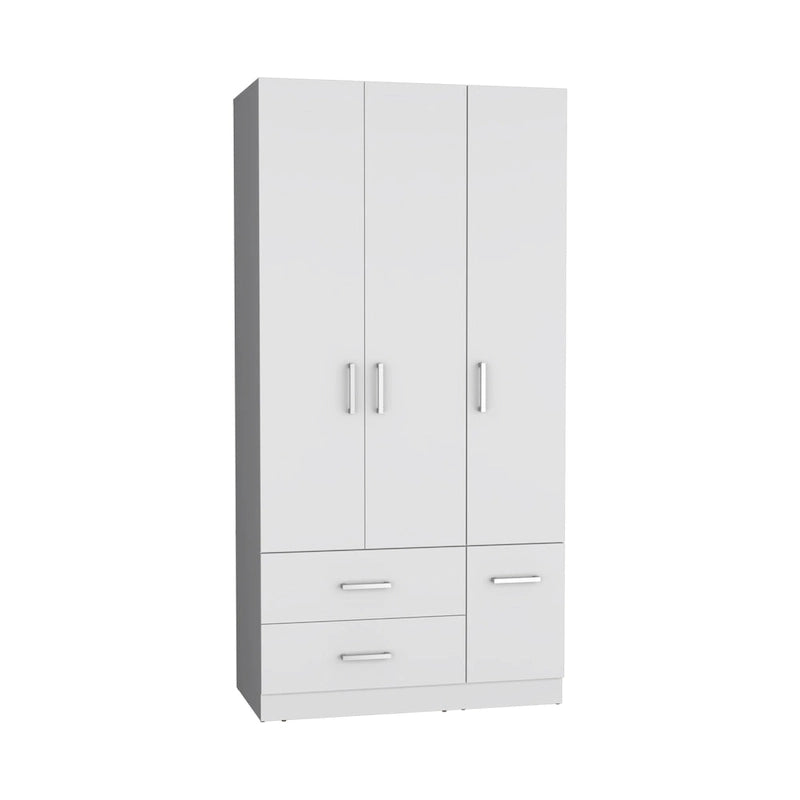 35.4 Armoire moderne à quatre portes avec 2 tiroirs, six étagères et une tringle de penderie