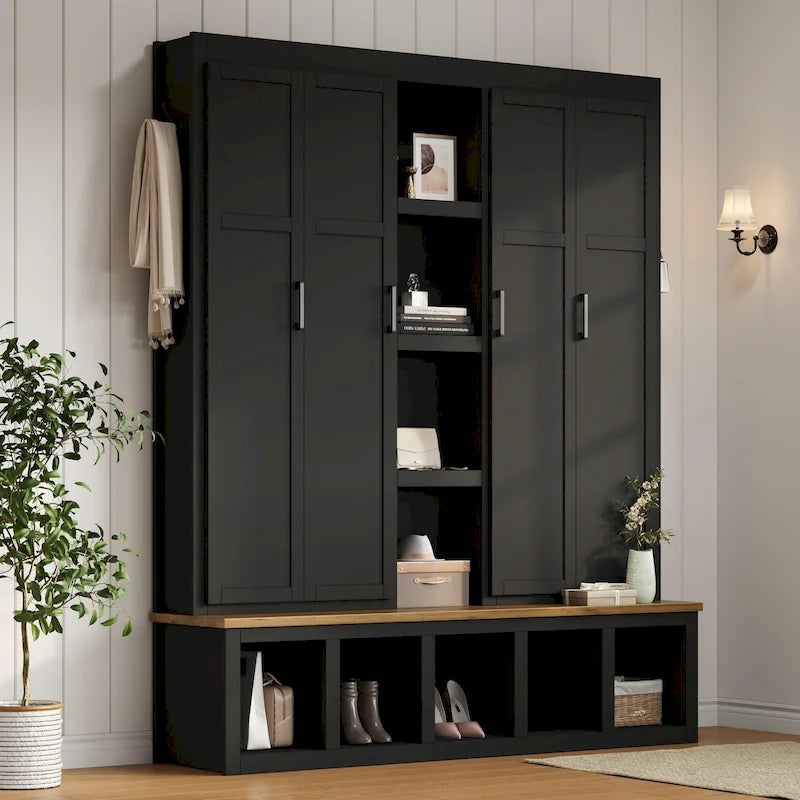 Arbre d'entrée de style ferme 4-en-1 avec banc de vestiaire par