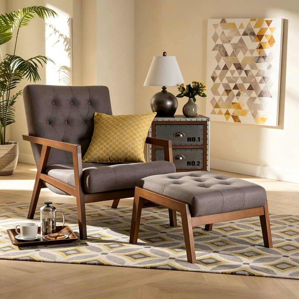 Ensemble fauteuil et repose-pieds rembourrés