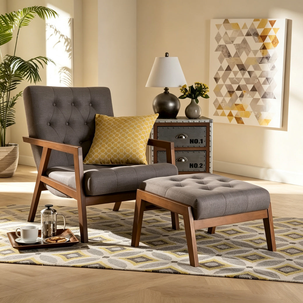 Ensemble fauteuil et repose-pieds rembourrés