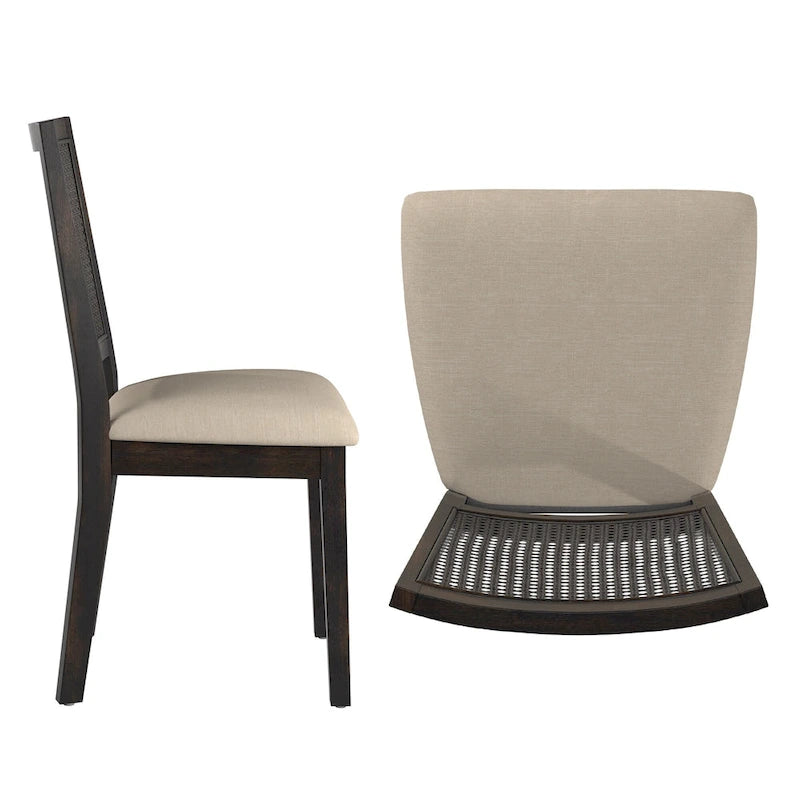 Chaises de salle à manger en lin beige et dossier en rotin (lot de 2)