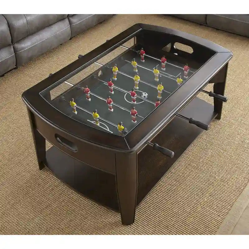 Table basse de football en noyer foncé/verre