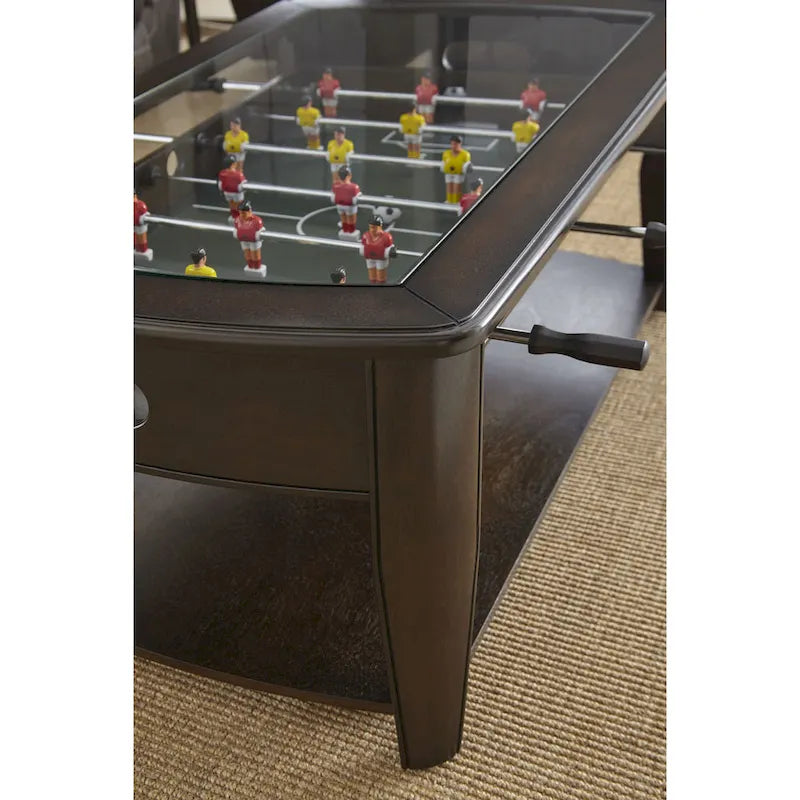 Table basse de football en noyer foncé/verre