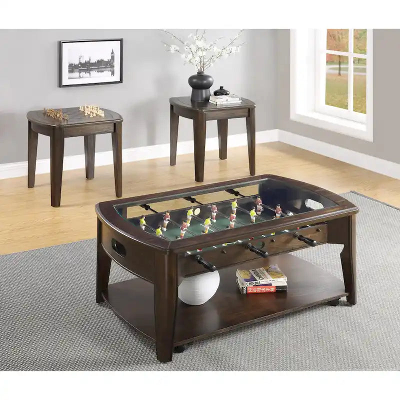 Table basse de football en noyer foncé/verre