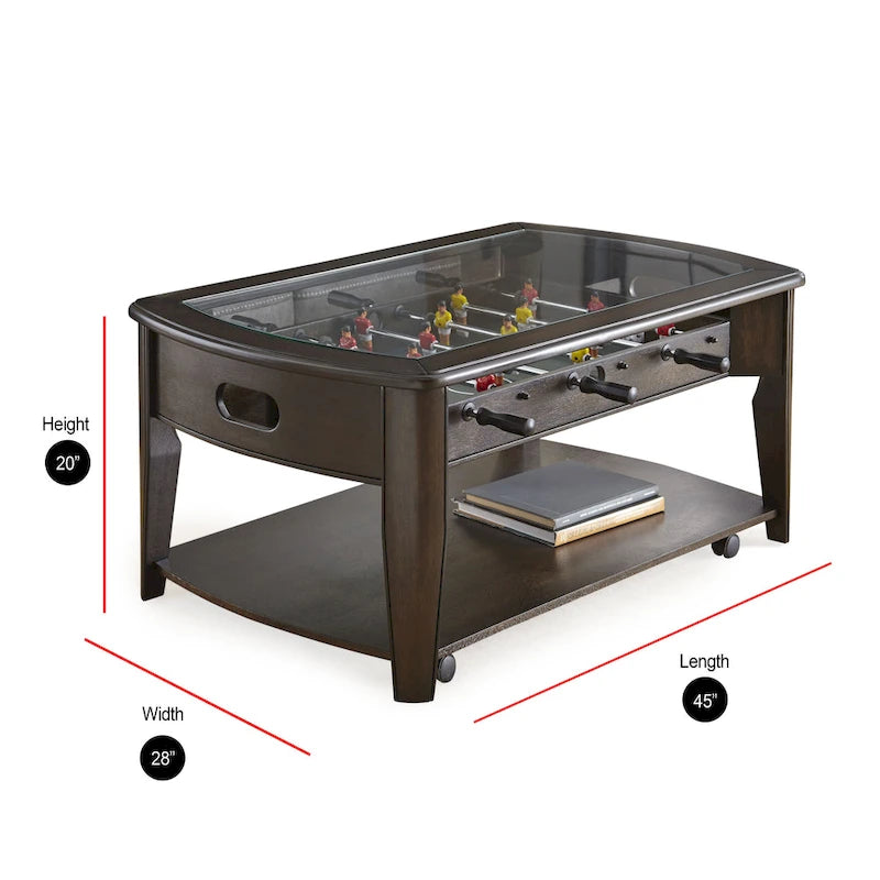 Table basse de football en noyer foncé/verre