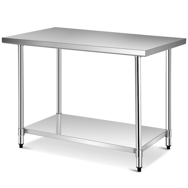 Table de préparation et de travail professionnelle en acier inoxydable avec étagère réglable