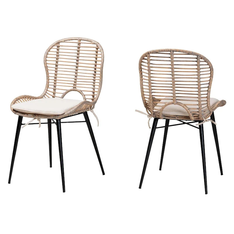 Ensemble de deux chaises en rotin et métal de style bohème moderne