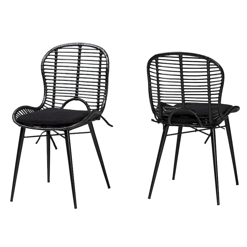 Ensemble de deux chaises en rotin et métal de style bohème moderne