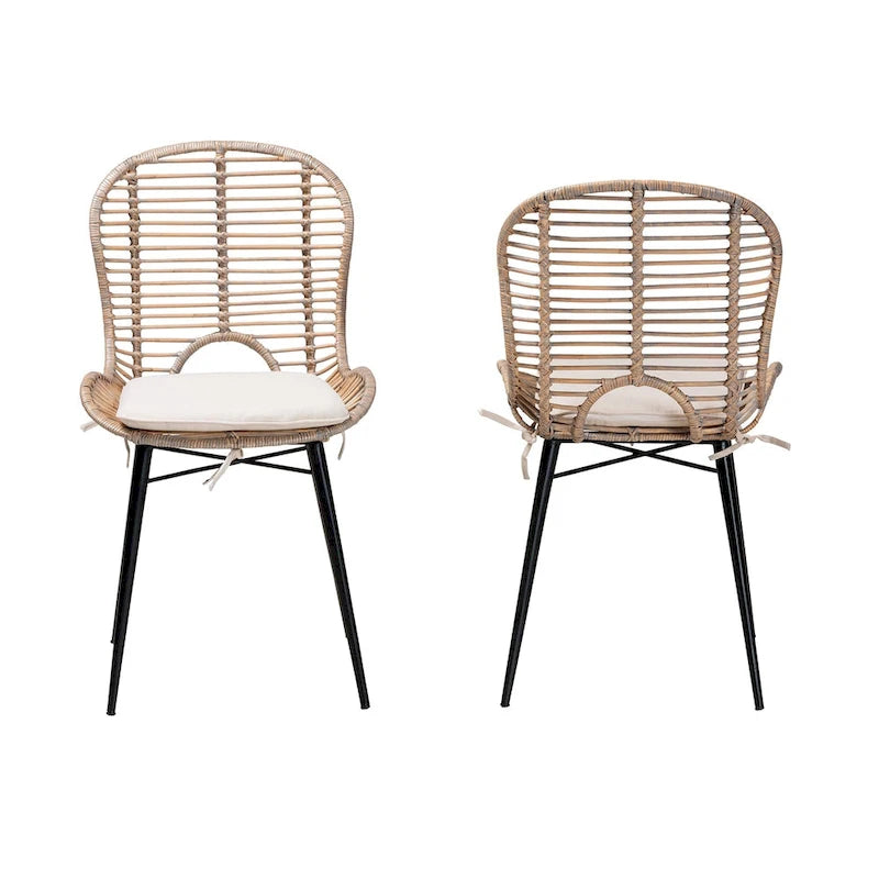 Ensemble de deux chaises en rotin et métal de style bohème moderne