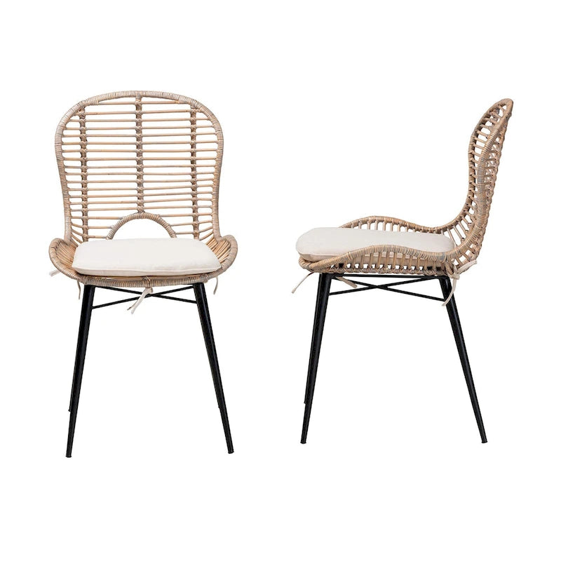 Ensemble de deux chaises en rotin et métal de style bohème moderne