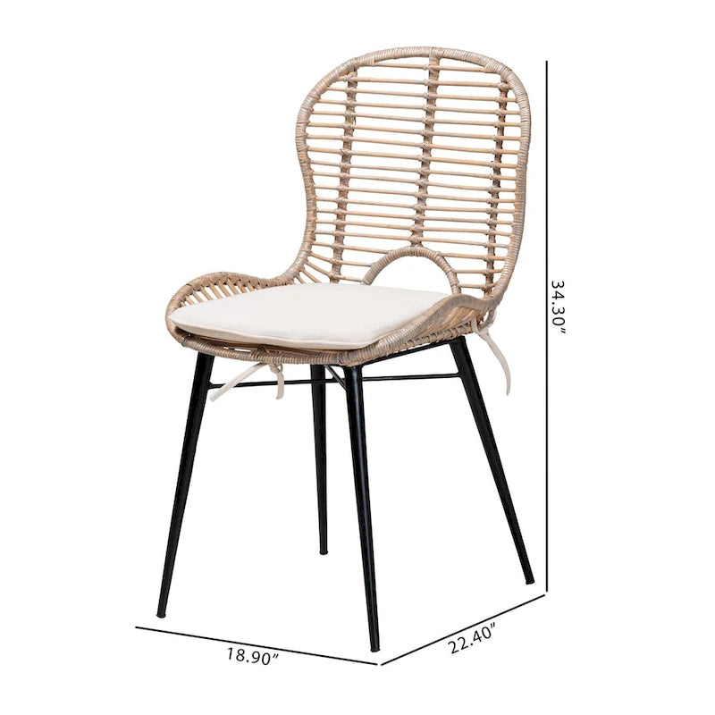 Ensemble de deux chaises en rotin et métal de style bohème moderne