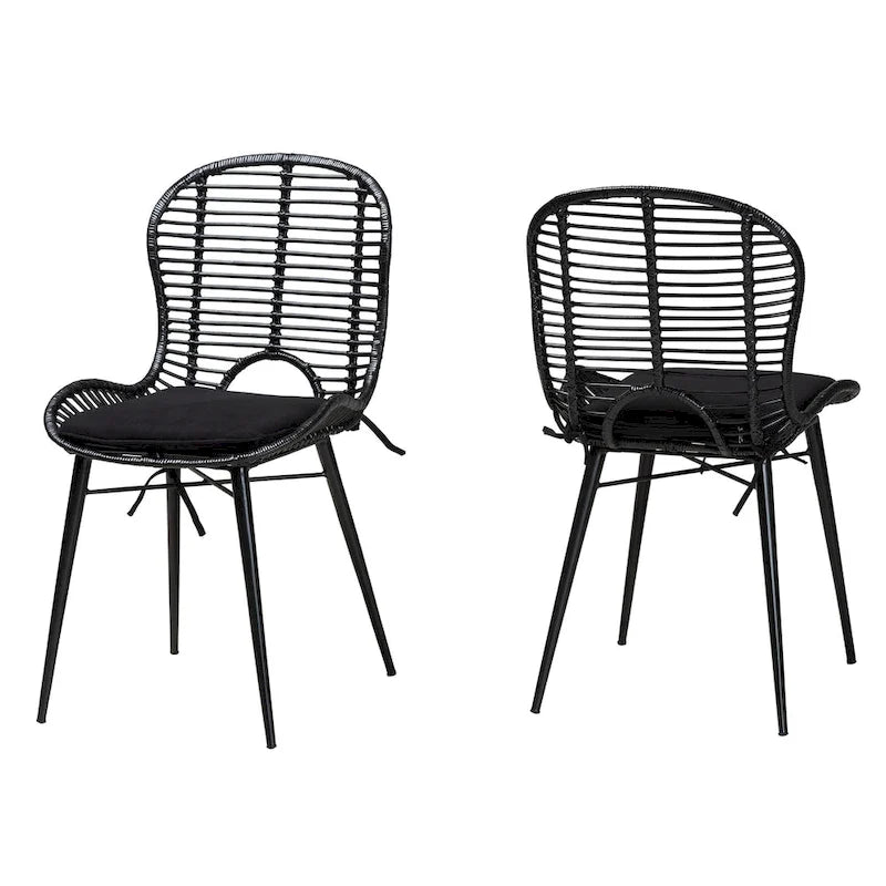 Ensemble de deux chaises en rotin et métal de style bohème moderne