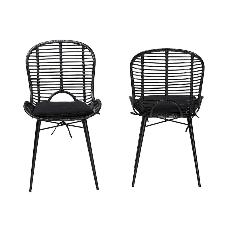 Ensemble de deux chaises en rotin et métal de style bohème moderne