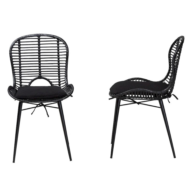Ensemble de deux chaises en rotin et métal de style bohème moderne