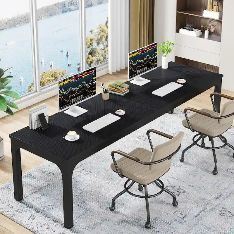 Bureau d'ordinateur extra long de 200 cm, bureau double, grand bureau d'écriture
