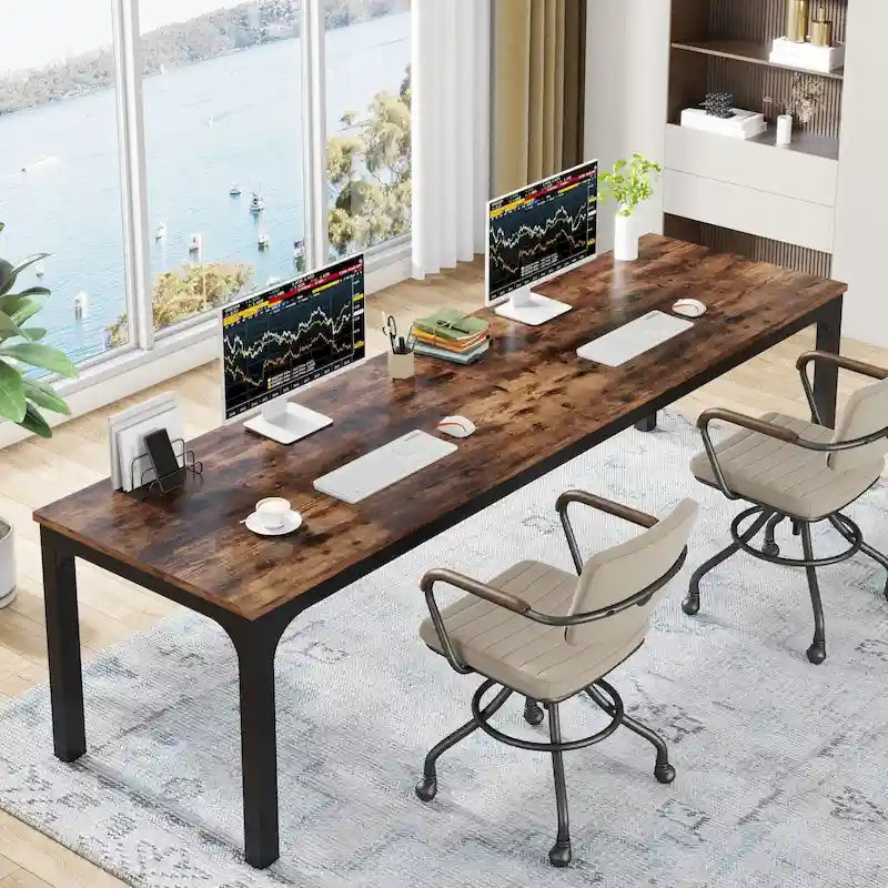 Bureau d'ordinateur extra long de 200 cm, bureau double, grand bureau d'écriture
