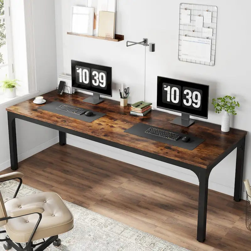 Bureau d'ordinateur extra long de 200 cm, bureau double, grand bureau d'écriture