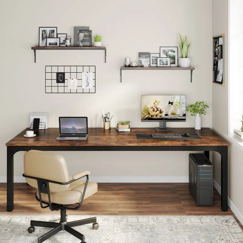 Bureau d'ordinateur extra long de 200 cm, bureau double, grand bureau d'écriture