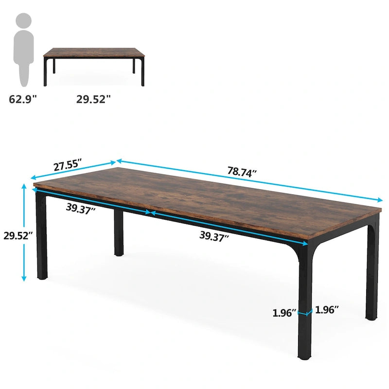 Bureau d'ordinateur extra long de 200 cm, bureau double, grand bureau d'écriture
